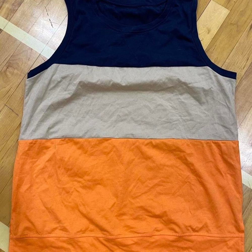 Womens Colorblock Sleeveless Tank Top‎ Navy Tan Orange XL Crew Neck Casual